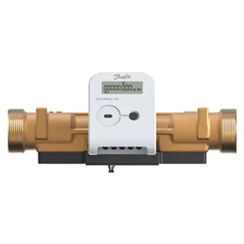 Wärmezähler mit digitalen Anzeige- und Steuerfunktionen von Danfoss. Robustes Design zur Messung des Wärmeverbrauchs in Heizsystemen. Anschluss für M-Bus.